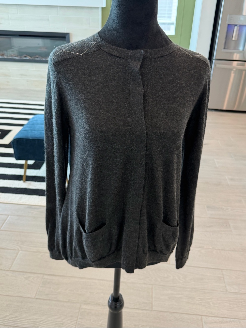BRUNELLO CUCINELLI Silk Cashmere Cardigan Snap Closure Monlili Diamond Shoulders